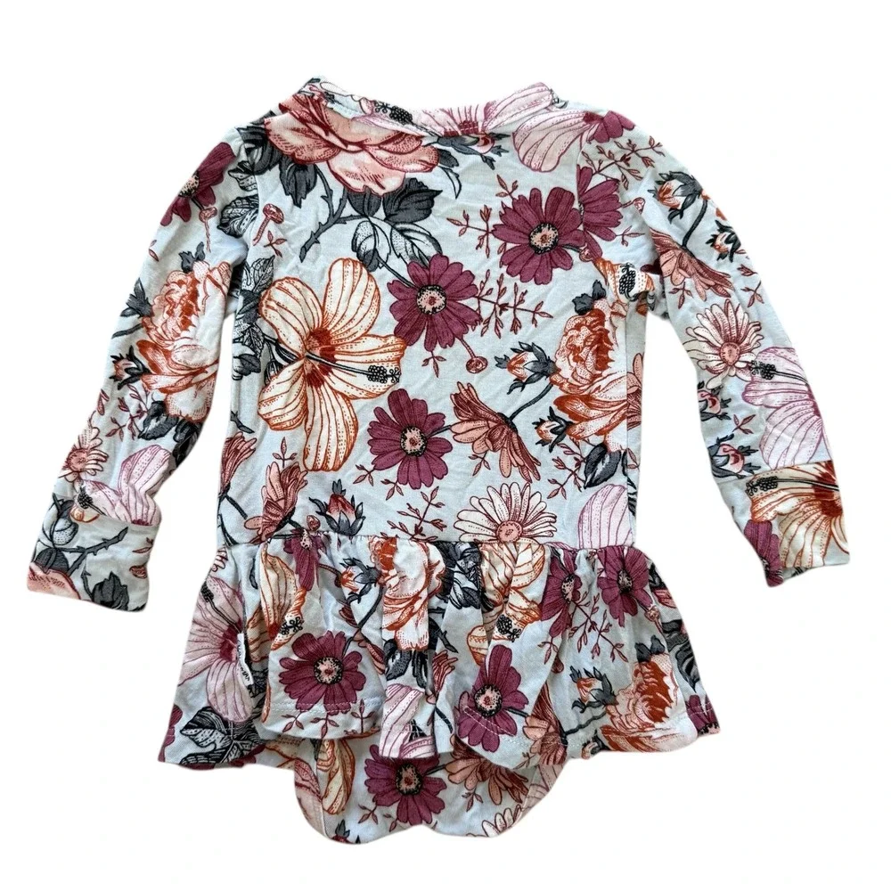 Gigi and Max Floral Bamboo Long Sleeve Ruffle Peplum‎ Romper 6M